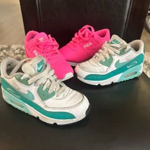 Hot Pink Filas & Turquoise and White Nikes (sized 13 & 12)